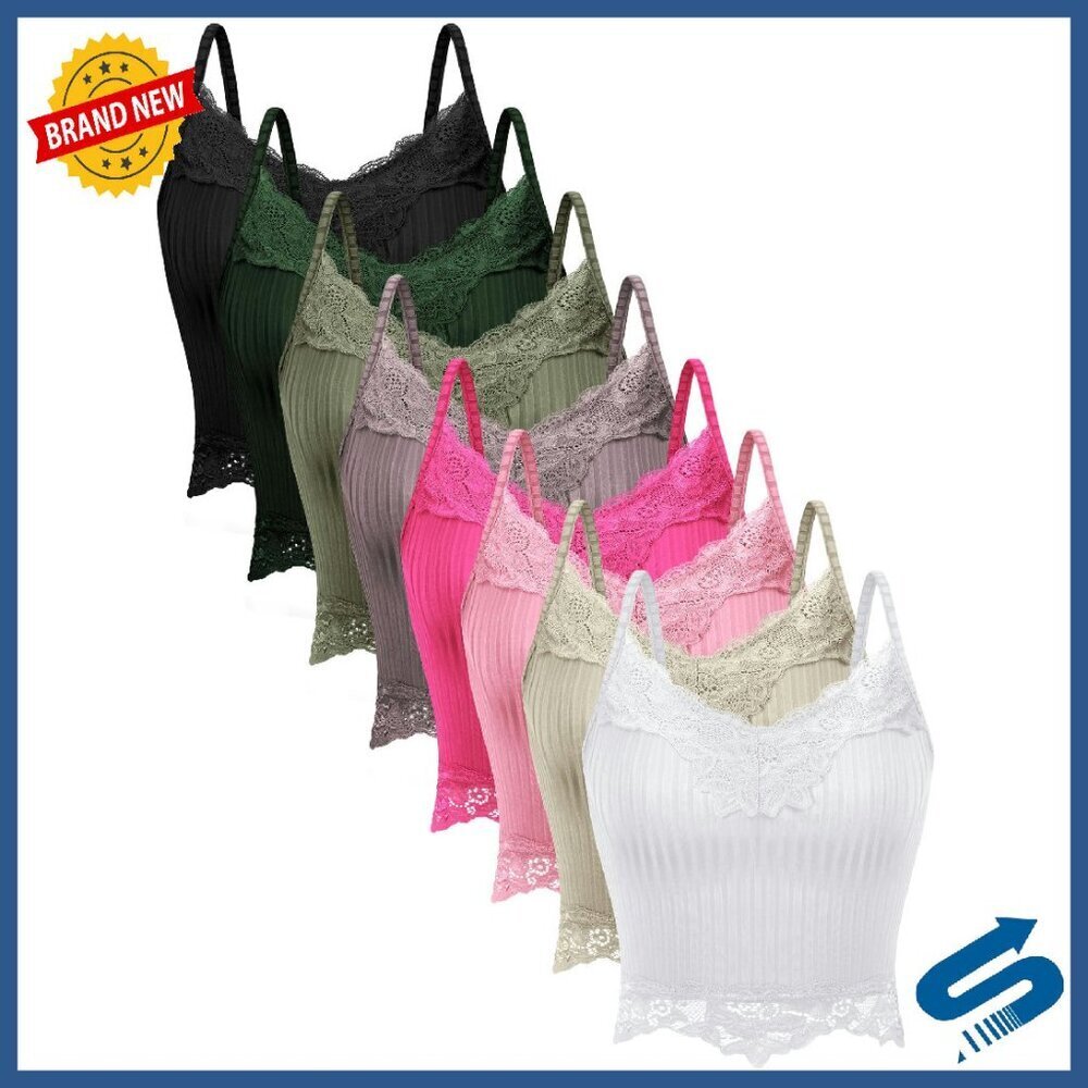 8 Pack Y2K Crop Tops Lace Patchwork Ribbed Knit Tank Tops Women's